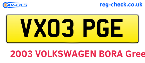 VX03PGE are the vehicle registration plates.