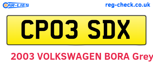 CP03SDX are the vehicle registration plates.