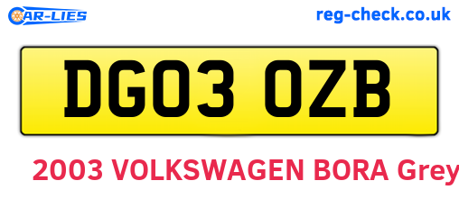 DG03OZB are the vehicle registration plates.