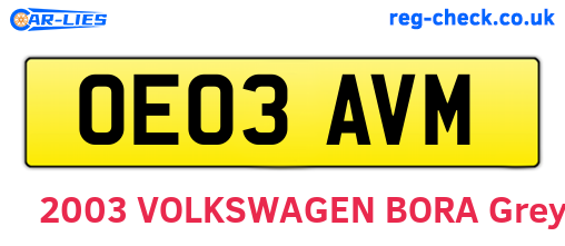 OE03AVM are the vehicle registration plates.