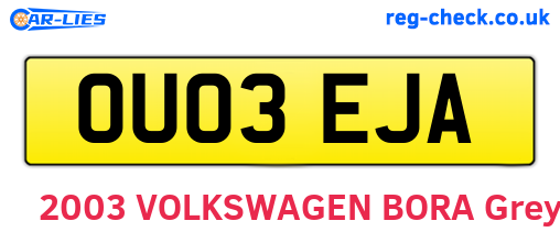 OU03EJA are the vehicle registration plates.