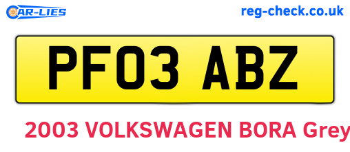 PF03ABZ are the vehicle registration plates.