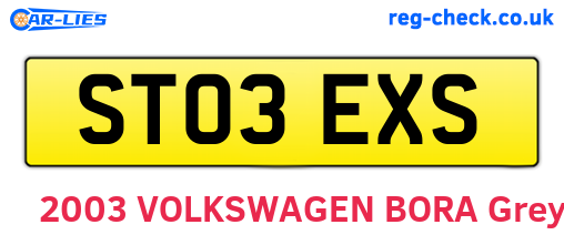 ST03EXS are the vehicle registration plates.