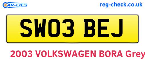 SW03BEJ are the vehicle registration plates.