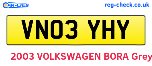 VN03YHY are the vehicle registration plates.