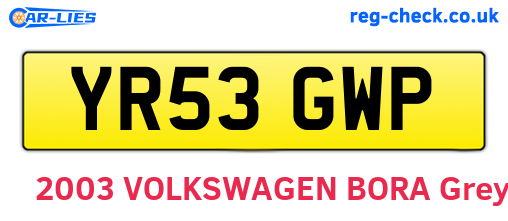 YR53GWP are the vehicle registration plates.