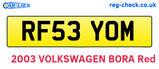RF53YOM are the vehicle registration plates.