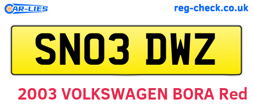 SN03DWZ are the vehicle registration plates.