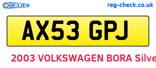 AX53GPJ are the vehicle registration plates.