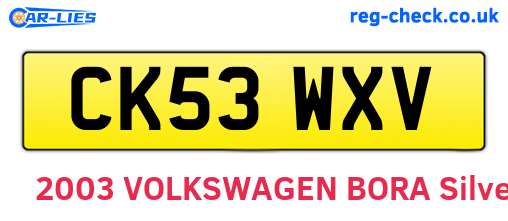 CK53WXV are the vehicle registration plates.