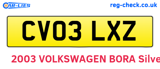 CV03LXZ are the vehicle registration plates.