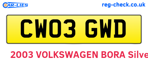 CW03GWD are the vehicle registration plates.