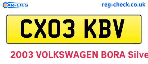 CX03KBV are the vehicle registration plates.