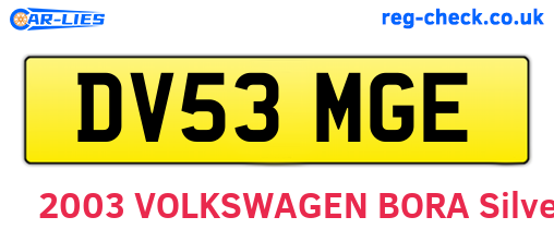 DV53MGE are the vehicle registration plates.