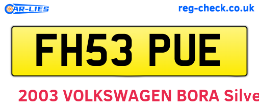 FH53PUE are the vehicle registration plates.