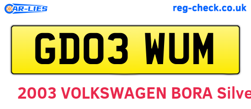 GD03WUM are the vehicle registration plates.