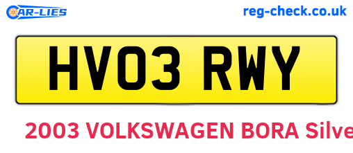 HV03RWY are the vehicle registration plates.