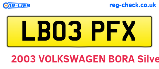 LB03PFX are the vehicle registration plates.