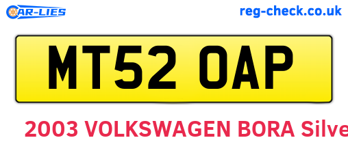 MT52OAP are the vehicle registration plates.