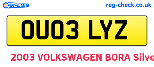 OU03LYZ are the vehicle registration plates.