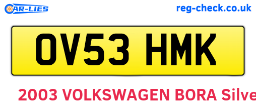 OV53HMK are the vehicle registration plates.