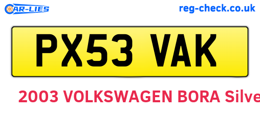 PX53VAK are the vehicle registration plates.