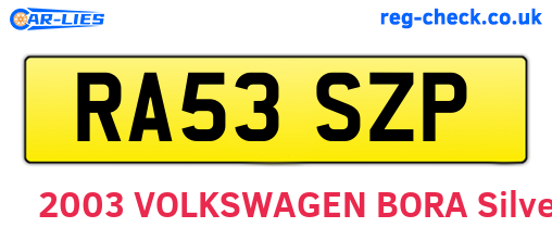 RA53SZP are the vehicle registration plates.