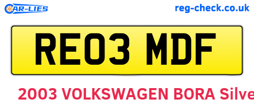 RE03MDF are the vehicle registration plates.