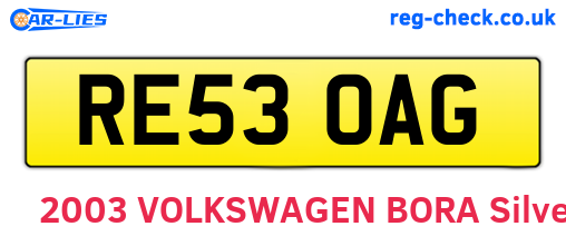 RE53OAG are the vehicle registration plates.