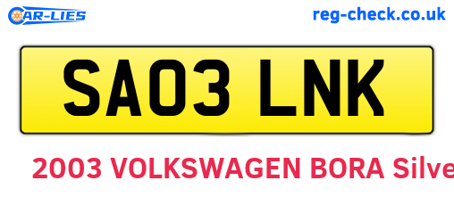 SA03LNK are the vehicle registration plates.