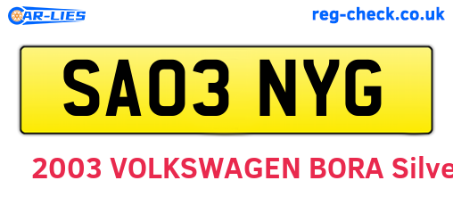 SA03NYG are the vehicle registration plates.