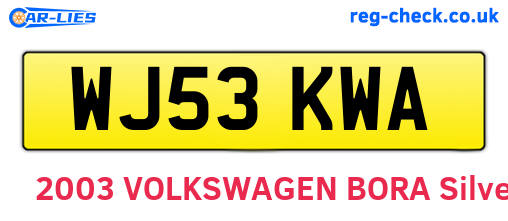 WJ53KWA are the vehicle registration plates.