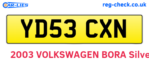 YD53CXN are the vehicle registration plates.