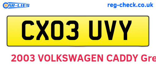 CX03UVY are the vehicle registration plates.