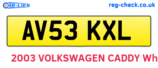 AV53KXL are the vehicle registration plates.