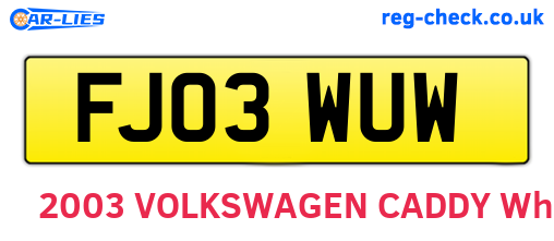 FJ03WUW are the vehicle registration plates.