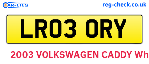 LR03ORY are the vehicle registration plates.
