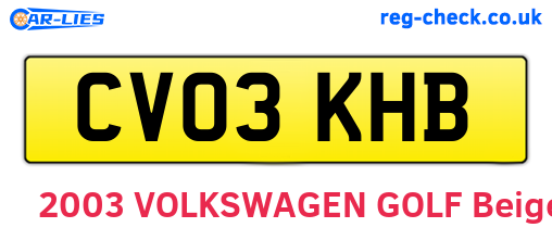 CV03KHB are the vehicle registration plates.