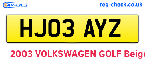 HJ03AYZ are the vehicle registration plates.