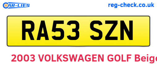 RA53SZN are the vehicle registration plates.