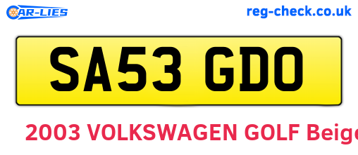 SA53GDO are the vehicle registration plates.