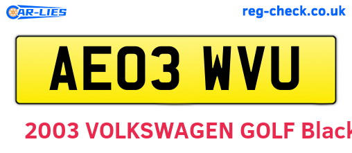 AE03WVU are the vehicle registration plates.