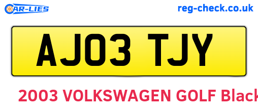 AJ03TJY are the vehicle registration plates.