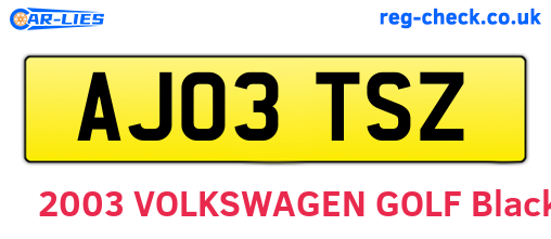 AJ03TSZ are the vehicle registration plates.
