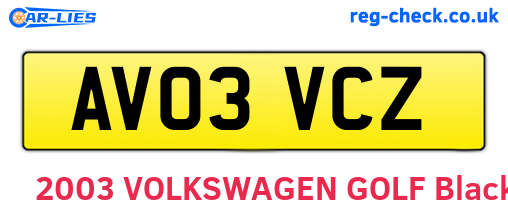 AV03VCZ are the vehicle registration plates.