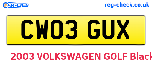 CW03GUX are the vehicle registration plates.