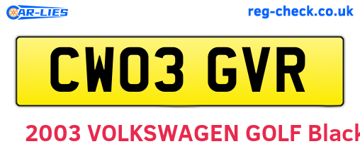 CW03GVR are the vehicle registration plates.
