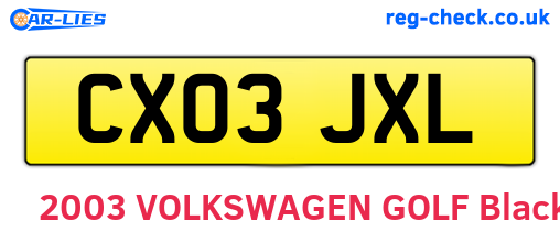 CX03JXL are the vehicle registration plates.