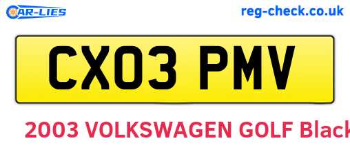 CX03PMV are the vehicle registration plates.