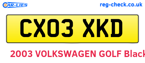 CX03XKD are the vehicle registration plates.